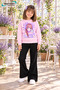 Winter, Spring, and Autumn Girls' Black Spanish Flared Bottoms and Pink Sweat Top