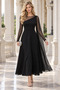 Timeless Elegance! Women's Tulle Detailed Asymmetrical Collar Long Sleeve A-Line Flared Evening Dress