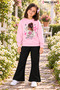 Winter, Spring, and Autumn Girls' Black Spanish Flared Bottoms and Pink Sweat Top