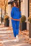 Casual Fit, Comfortable Style - Women's Long Sleeve V-Neck Viscose Two-Thread Blouse and Wide-Leg Pants Two-Piece Set - 3