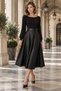 Modern Elegance! Women's Black Square Neck Long Sleeve Leather Detailed Midi Flared Dress