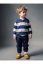 Peak New Season Navy Blue Striped Polo Collar Knit Sweater for Baby Boys.