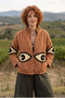 Women's Suzani Embroidered Linen Jacket – Eye Patterned Ethnic Bohemian Design