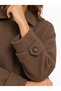 Women's Oversized Brown Short Cashmere Coat with Button Detail - 5