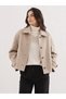 Women's Oversize Beige Color Short Cashmere Coat with Button Detail