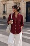 Women's Long Sleeve V-Neck Front Buttoned Sequin Embroidered Pocket Detailed Viscose Blouse Daily Casual Stylish Blouse - 4