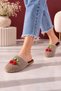 Cerise Cherry Detailed Closed Front Plush Women's House Slippers Soft Sole Gift Dowry House Slippers Stc1379 - 2