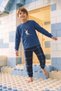 Men's Indigo Blue Sk8 Embroidery Plaid Pattern Teen and Child Patterned Long Sleeve Fleece Fabric Winter Warm Pajama Set - 2