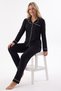 Black Ribbed Cotton Modal Shirt and Pants Set - 4