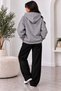 Women's Red Floral Illustration Printed Hooded Oversize Sweatshirt - Winter Sweatshirt with Kangaroo Pocket - 2
