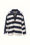 Agrafl Polo Collar Navy Blue Striped Sweatshirt