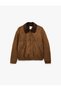 Long Sleeve Pocketed Zippered Crop Shirt Collar Faux Suede Jacket - 6