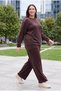 Women's Plus Size Crew Neck Loose-Fit Brown Tracksuit Set - 5