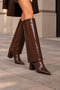 Vienna Brown Patent Leather Women's Pointed Toe Stylish Modern Thick Heeled Slip-On Boots - 8