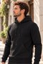 Men's Black Hooded Sweatshirt with Pockets, 3 Thread Puff Soft Fabric - 2