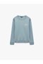 Three Threaded Ribbed Crew Neck Long Sleeve Printed Sweatshirt - 5