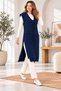 Women's Sleeveless V-Neck Knitted Patterned Double Pocket Soft Textured Slit Comfortable Fit Casual Navy Blue Knitwear Long Sweater Salopet - 2
