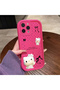 iPhone 16 Pro Max Compatible Pink Red Silicone Kitty Case Shockproof Camera Protection
