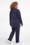 Women's Plus Size Hooded Zippered Drawstring Navy Blue Tracksuit Set - 6
