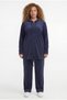 Women's Plus Size Hooded Zippered Drawstring Navy Blue Tracksuit Set - 2