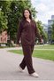 Women's Plus Size Hooded Zippered Drawstring Brown Tracksuit Set - 3