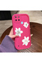 Realme C25Y/C21Y Compatible Pink Red Silicone Flower Pattern Case Shockproof Camera Protection