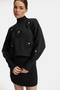 Women's Dark Anthracite High Neck Handcrafted Floral Embroidered Knitwear Skirt Suit - 3