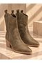 Women's Mink Suede Embroidered Pointed Toe Thick Heeled Western Cowboy Boots - 2