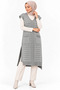 Women's Sleeveless V-Neck Woven Detailed Double Pockets Soft Textured Slit Detailed Comfortable Stylish Casual Gray Knitwear Long Sweater Salopet - 2