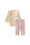 Patterned Ruffled Bodysuit Baby Set 0-2 Years Yellow