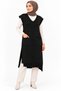 Women's Sleeveless V-Neck Woven Detailed Double Pockets Soft Textured Slit Detailed Comfortable Stylish Casual Black Knitwear Long Sweater Salopet - 5