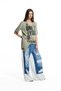 Khaki Text Printed Asymmetrical T-Shirt 19140 - 3