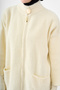 Women's Double Pocket Detail Lapel Buttoned Zippered Long Knitwear Cardigan Cream - 6