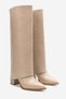 Women's Beige Leather Pointed Toe, Removable Heel Women's Heeled Boots and Boots - 4