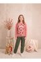 Girls & Teenagers Interlock Leopard Patterned Wild Printed Ribbed Long Sleeve Pajama Set Salmon