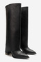 Women's Black Leather Pointed Toe, Removable Heel Women's Heeled Boots and Boots - 4
