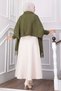 Tassel Detailed Sleeved Knitwear Poncho Khaki - 4