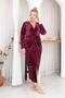 Large Size Double Breasted Collar Velvet Dress - 6