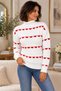 Women's Long Sleeve Turtleneck Heart Patterned Soft Textured Elegant Casual White Knitwear Sweater - 5