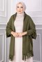 Tassel Detailed Sleeved Knitwear Poncho Khaki - 3