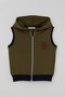 Boy's Vest with Hood and Zipper, Letter Embroidery, 3-8 Years Old, Khaki Green