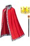 King Costume Set Red Cloak Golden Crown And Scepter Set Prince Capes Halloween Costume for Kids Teen Adult