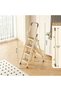 4 Step Cream Multi Purpose Folding Ladder with Non Slip Wide Pedals and Flip Up Handrail Easy Storage for Home and Office - 4