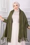 Tassel Detailed Sleeved Knitwear Poncho Khaki