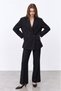 Women's Black Belted High Waist Loose-Leg Fabric Pants - 2