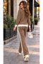 Women's High Waist Wide Leg Pants Heart Embroidered Knitwear Set - 3
