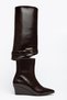 Dalinda Non-Removable Shark Lock Conch Model Wedge Heel Leather Women's Brown Boots - 3
