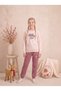 Girls & Teenagers Interlock All Star Printed Ribbed Long Sleeve Pajama Set with Pockets Beige