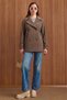 Double-Breasted Short Coat with Cape and Sleeve Detailing Brown 3161 - 4