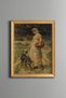 Woman and Dog with Basket on Forest Path - Vintage Patterned Painting - Fine Model